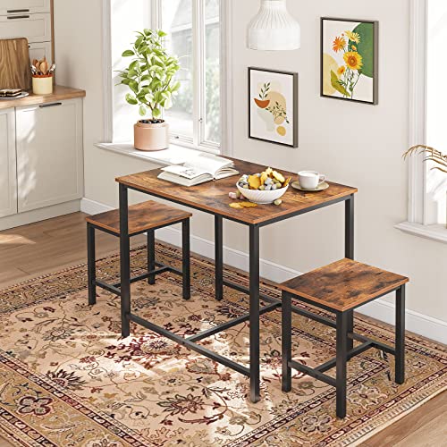 HOOBRO 3-Piece Industrial Dining Table Set, Kitchen Table, Space Saving Dinette for Kitchen, Dining Room, Small Space, Breakfast Nook, Living Room, Party, Rustic Brown and Black BF75CZ01G1 HOOBRO