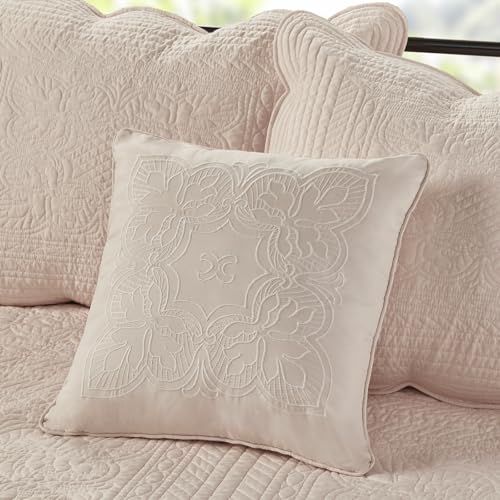Madison Park Daybed Cover Set-Trendy Damask Quilting with Scalloped Edges All Season Luxury Bedding with Bedskirt, Matching Shams, Decorative Pillow, 75"x39", Tuscany Blush, 6 Piece Madison Park