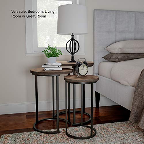 Nesting Tables - Set of 3 Round Side Tables for Living Room, Bedroom, or Home Office - Woodgrain-Look End Table Set - Modern Living Room Furniture by Lavish Home (Gray/Brown) Lavish Home