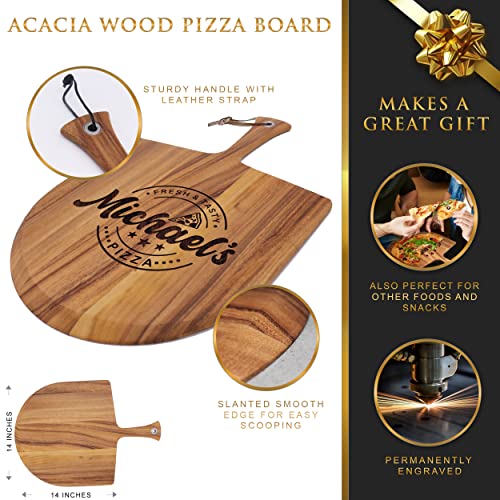 The Wedding Party Store Personalized Acacia Wood Pizza Peel Board Paddle with Handle - Custom Engraved and Monogrammed The Wedding Party Store