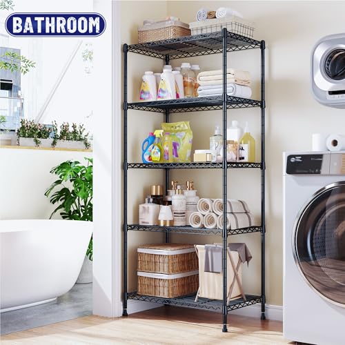 Romorgniz 5-Tier Shelf 1010LBS Storage Shelves Adjustable Wire Shelving Metal Shelving Unit Storage Rack for Kitchen Pantry Closet Laundry School Commercial 59.4" Hx21.5 W x13.6 D