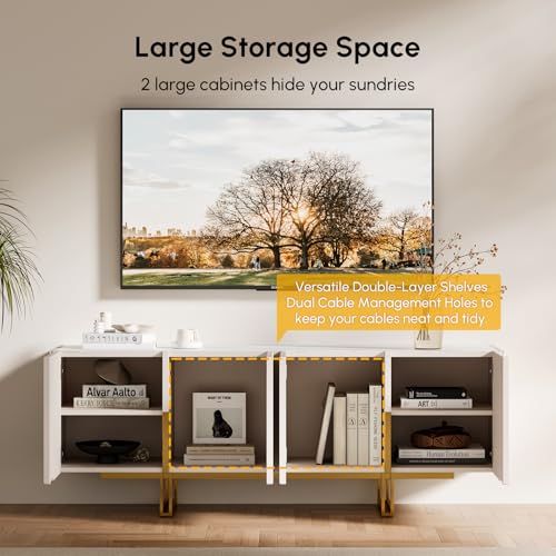 homary Modern TV Stand for TVs Up to 55", Long Entertainment Center with Storage Cabinets TV Console Table for Living Room, Bedroom (Off White, 59.1" W x 15.7" D x 23.6" H) homary