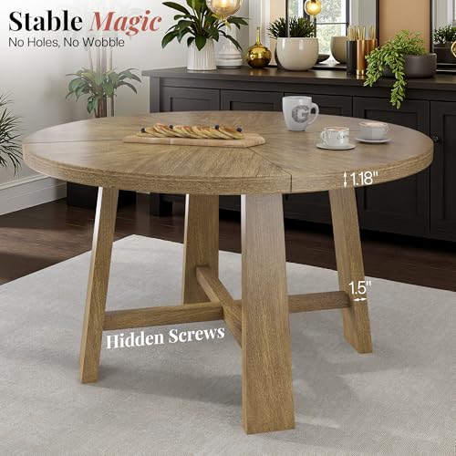 Jocisland Round Solid Wood Dining Table Set for 4, 5-Piece Mid-Century Kitchen & Dining Room Furniture with Padded Chairs, Space-Saving Design, Radial Grain Finish, Easy Assembly Jocisland