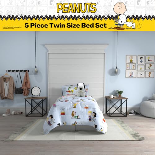 Peanuts Charlie Brown, Snoopy & Gang Bedding, 5 Piece Super Soft Cozy Reversible Comforter and Sheet Set with Sham, Twin, (100% Official Licensed Product) by Franco Collectibles Franco