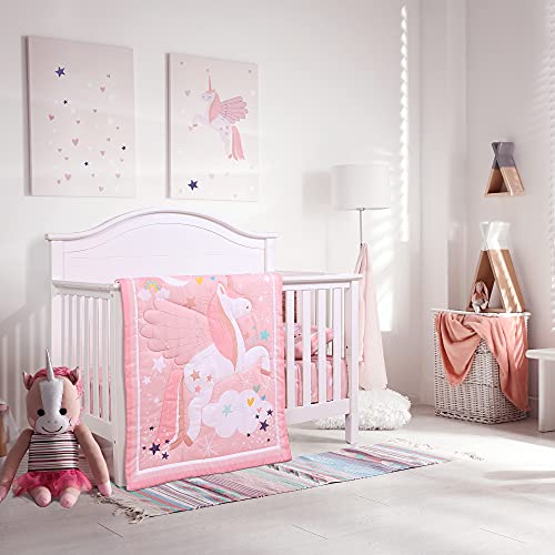 UOMNY Crib Bedding Set for Girls - Pink Baby Nursery Sets 3 Pieces Quilt Comforter Fitted Sheet Toddler Pillowcase Soft Star UOMNY