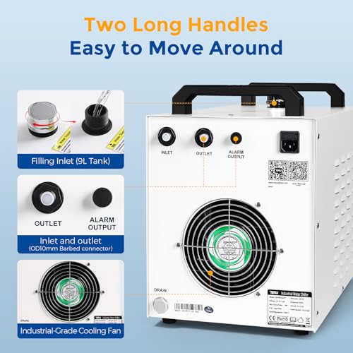 Cloudray Water Chiller CW-3000 for CO2 Laser Engraver & Cutting, Laser Chiller, Industrial Water Cooler,with 9L Water Tank Capacity Max. Pump Flow 10L/min 50W/℃ Cooling Cloudray