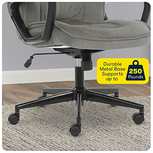 Serta Hannah Executive Home Office Desk Chair, Ergonomic Mid-Back with Lumbar Support, Firm Seat Cushion, Layered Body Pillows, Padded Armrests, Swivel Base, Easy Assembly, Microfiber, Black/Grey Serta
