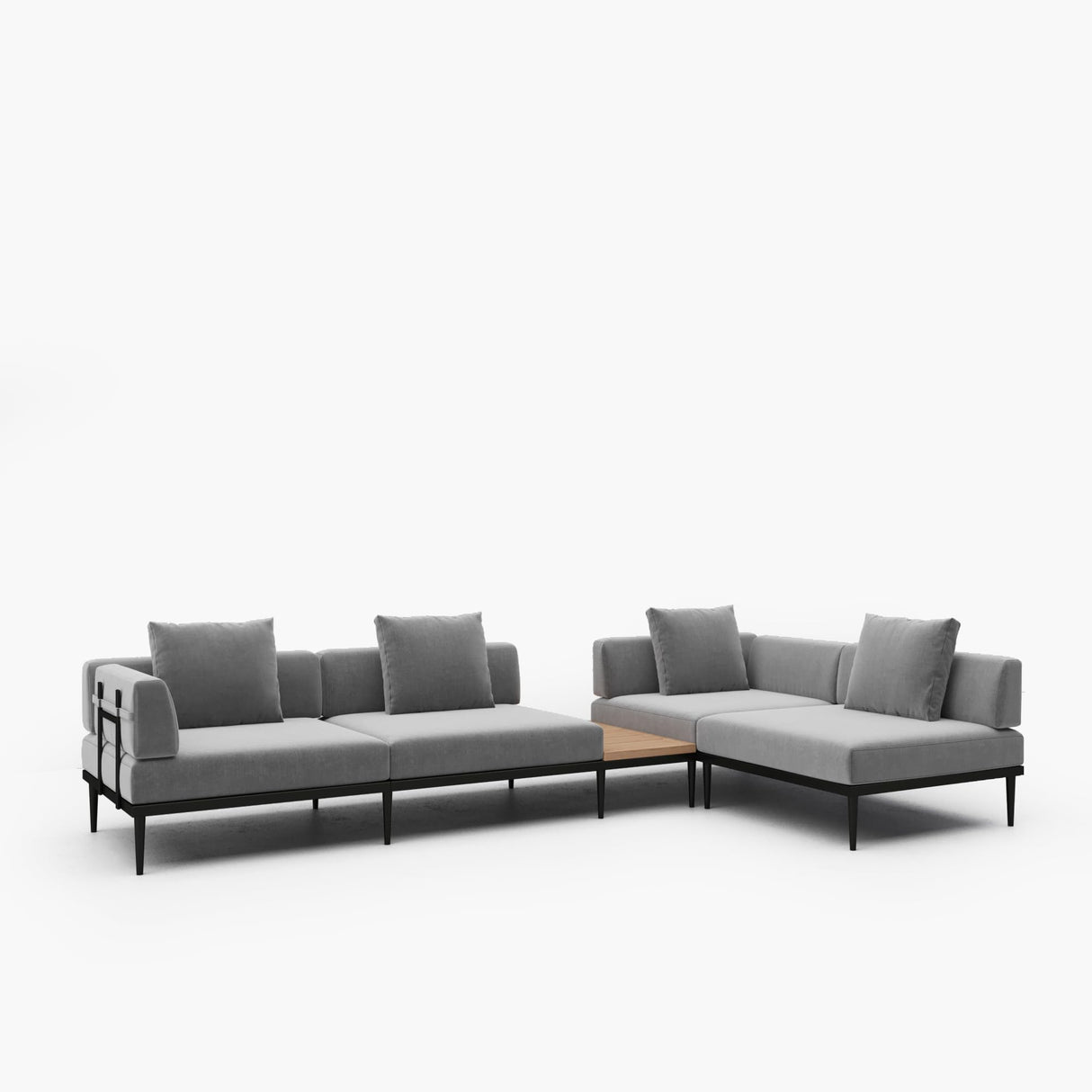 Acanva Modular Outdoor Patio Sectional Sofa, All-Weather Free Combination L-Shaped Balcony Couch with Side Table, Grey, 4 Seater + 1 Side Table Acanva