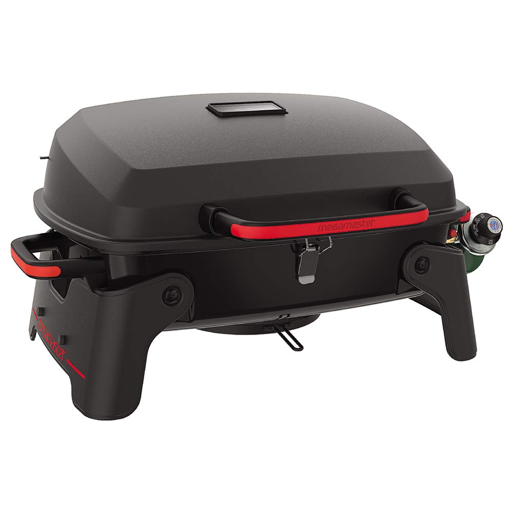Megamaster 820-0065C 1 Burner Portable Gas Grill for Camping, Outdoor Cooking , Outdoor Kitchen, Patio, Garden, Barbecue with Two Foldable legs, Red + Black Megamaster