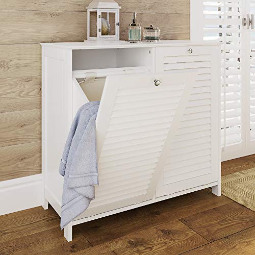 RiverRidge Ellsworth Double Tilt-Out Laundry Hamper Cabinet - Laundry Room Storage Cabinet with Removable Cloth Bag and Shutter Style Doors RiverRidge