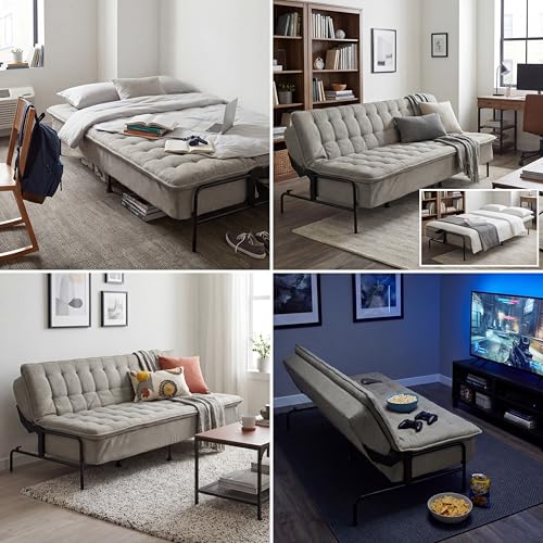 LeTinn 3-in-1 Convertible Sofa Bed, 78.7” Full Size Sleeper Futon with Linen Fabric & Metal Frame - Adjustable Backrest for Living Room, Small Space, Studio Apartment & Guest Room (Grey) Generic
