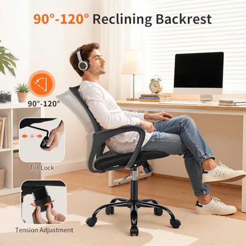 BestOffice Office Chair Ergonomic Cheap Desk Chair Mesh Computer Chair Lumbar Support Modern Executive Adjustable Stool Rolling Swivel Chair for Back Pain (Black) BestOffice