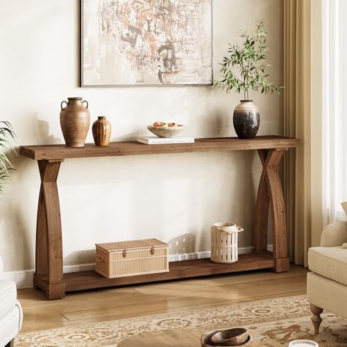 Tribesigns 63-Inch Narrow Solid Wood Console Table, Farmhouse Entryway Table Behind Sofa with 2-Tier Storage for Entrance, Foyer, Living Room, Dark Brown Tribesigns