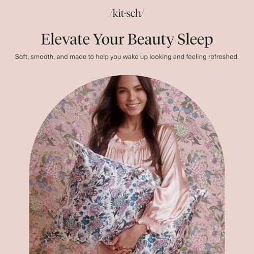 Bridgerton x Kitsch Satin Pillowcase with Zipper for Hair & Skin - Softer Than Silk Pillow Cases, Cooling Satin Pillow Case, Wrinkle-Free - King Size Satin Pillow Case (19x36) - Wisteria Kitsch