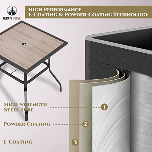 HERA'S HOUSE 5 Piece Patio Dining Set, 4 x Brown Textilene Dining Chair and 37" Square Wood-Like Dining Table with Umbrella Hole, Outdoor Table and Chairs Set for Lawn Garden Backyard Deck HERA'S HOUSE