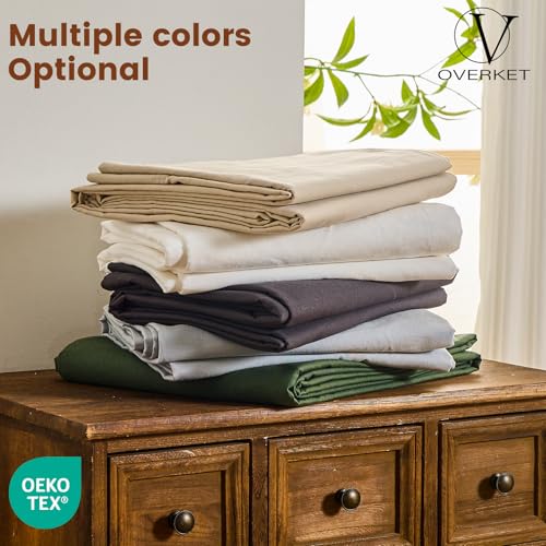 Overket 100% Linen Sheets Queen Size,Breathable & Durable 4-Piece Bed Flax Sheet Set,Soft All-Season Bedding for Hot Sleepers 16" Deep Pocket Oeko-TEX Certified,(Queen, Linen) Overket