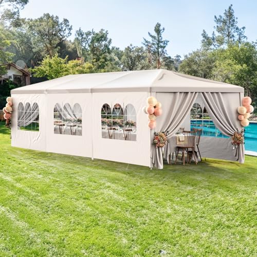 Outdoor Party Tent 10x30 Wedding White Tents for Parties, Heavy Duty Canopy Event Gazebo Shelter with 8 Removable Sidewalls Waterproof Party Wedding BBQ Events susici