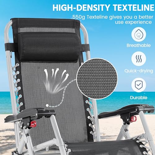 Yaheetech Zero Gravity Chair, Folding Reclining Lounge Recliner with Removable Pad & Headrest & Side Cup Holder Tray for Indoor and Outdoor Gray/1 Yaheetech
