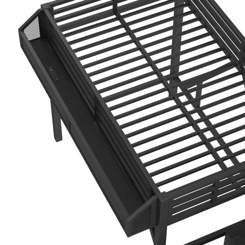 Bellemave Twin XL Loft Bed with Storage Stairs, Shelves & Wardrobe, Twin XL Metal Loft Bed Frame with LED Lights & USB Ports for Kids Teens, Noise-Reduced Design, Black Bellemave