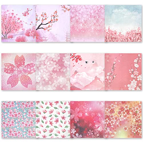 Origami 6x6 Paper Kit 50 Sheets 12 Vivid Colors Double Sided Printed Traditional Patterns Square for Arts Crafts Projects, Japanese Sakuras Flowers Chiyo Wanshui