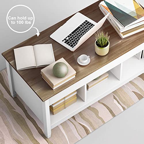 Tangkula Wood Lift Top Coffee Table, Modern Coffee Table w/Hidden Compartment and Open Storage Shelf for Living Room Office Reception Room (White) Tangkula
