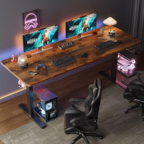 Monomi Electric Standing Desk, 79 x 31.5 inches Height Adjustable, Ergonomic Home Office Sit Stand Up Desk with Memory Preset Controller (Rustic Brown Top/Black Frame) Monomi