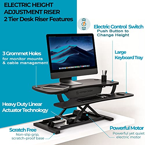 VERSADESK PowerPro™ 36 Inch Electric Standing Desk Converter, Height Adjustable Sit to Stand Up Desk Riser, Laptop and Dual Monitor Desktop Workstation with Wide Keyboard Tray and USB Port, Black VERSADESK