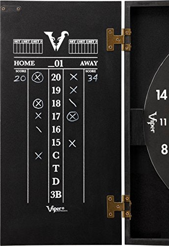 Viper Hideaway Cabinet & Steel-Tip Dartboard Ready-to-Play Bundle, Reversible Standard and Baseball Game Options with Two Sets of Steel-Tip Darts and Chalk Scoreboards, Black Matte Finish Viper