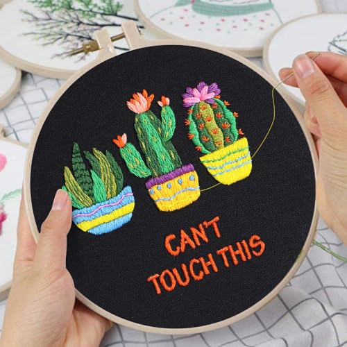 Louise Maelys Funny Cactus Embroidery Kits for Beginners,Cross Stitch Kit for Adults,Starters DIY Needlepoint Including Plant Pattern,Hoop,Instruction and Threads