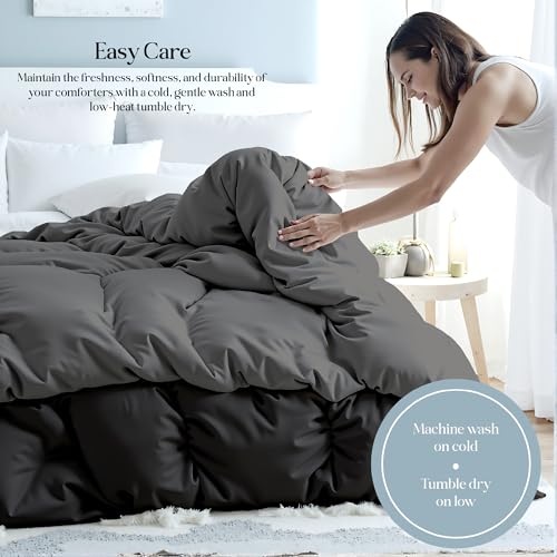 ROYALE LINENS Reversible Comforter - Twin XL Duvet Insert - All Season Soft Quilted Comforters with 8 Corner Tabs - Down Alternative Bedding Comforter - Duvet Insert (Black/Charcoal, Twin XL 68"x92") ROYALE LINENS