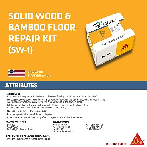 Sika DriTac - Floor Repair Adhesive - SW-1 Solid Wood and Bamboo Floor Repair kit - White - Corrects voids and Popping Wood Conditions - Full kit Dri Tac