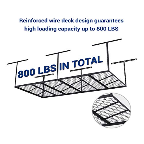 FLEXIMOUNTS Pro 4x8 Overhead Garage Storage Rack,Adjustable Garage Storage Organization Systerm,Heavy Duty Metal Garage Ceiling Storage Racks,800lbs Weight Capacity,Black FLEXIMOUNTS