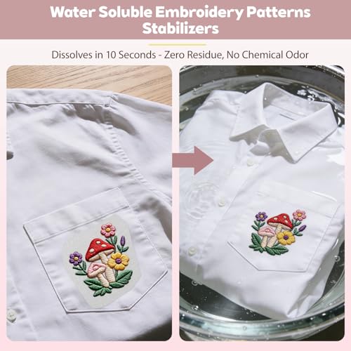 CLRDIVA Hand Embroidery Kit for Clothes: 120 Trendy Designs Flower Embroidery Patterns Stick and Stitch Transfers - Stamped Water Soluble Stabilizers for Adult Experienced Crafters DIY T-Shirts Jeans