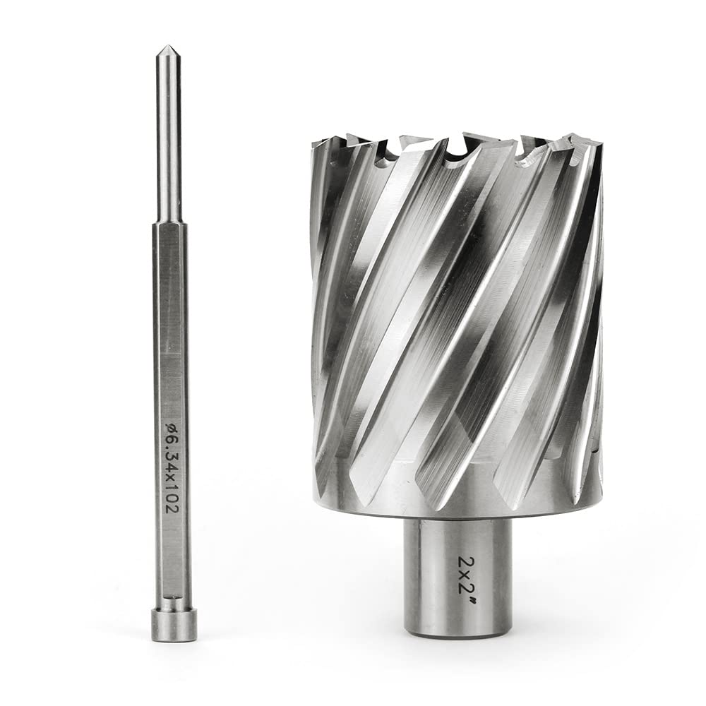 OSCARBIDE Annular Cutter 2 inch Cutting Diameter 2 inch Depth of Cut,3/4 inch Weldon Shank 2 Flat Mag Drill Bit with Pilot Pin for Magnetic Drill Press,1 Piece OSCARBIDE