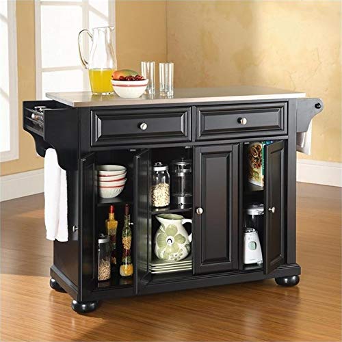 Pemberly Row Traditional Wood/Stainless Steel Top Kitchen Island in Black Pemberly Row