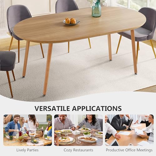 Oval Extendable Dining Room Table for 4-8 People, Modern Wooden Dining Table with MDF Tabletop and Metal Frame, Extendable from 43" to 59" to 74.8", Oval Kitchen Table for Home, Office,Oval Natural Lecut