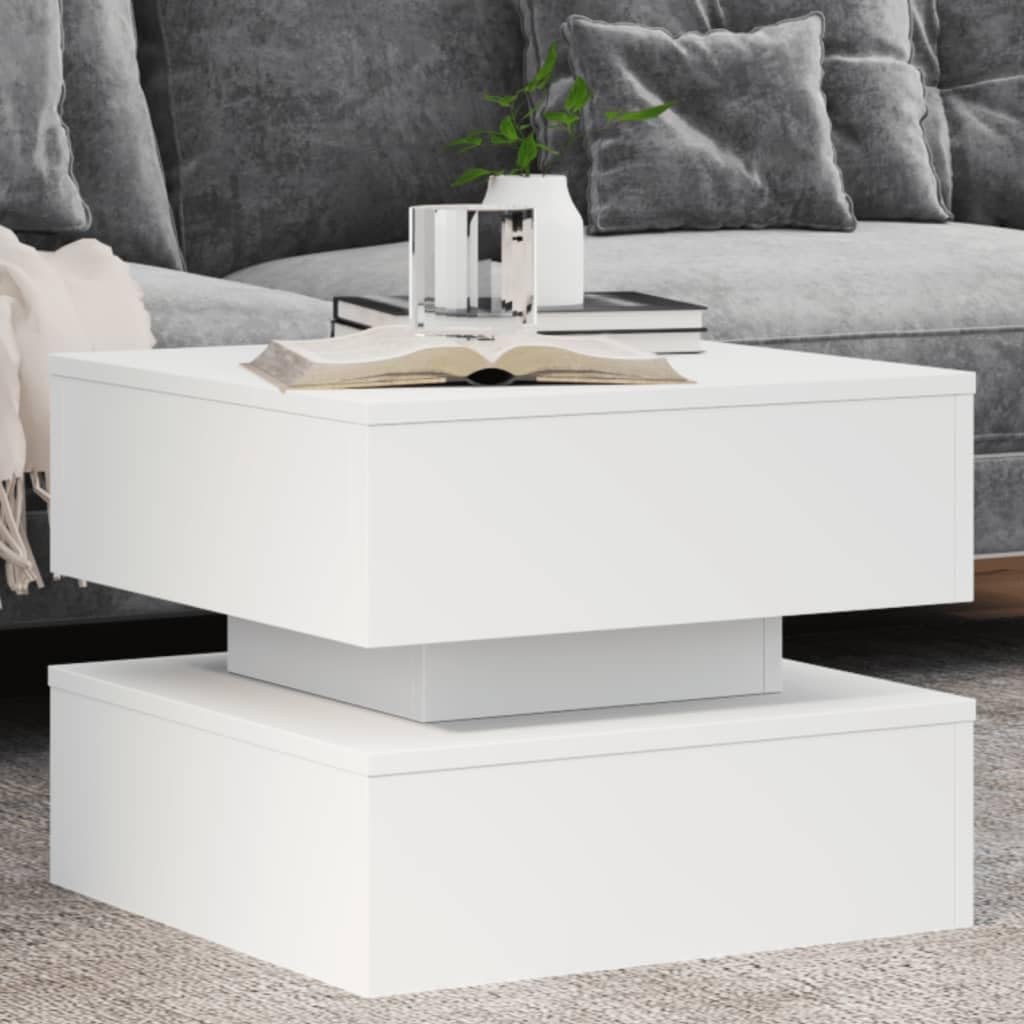vidaXL Coffee Table - Modern LED Accent Desk/Living Room Furniture - White Engineered Wood - 19.7" x 19.7" x 15.7" - Sturdy, Versatile, USB Connector vidaXL