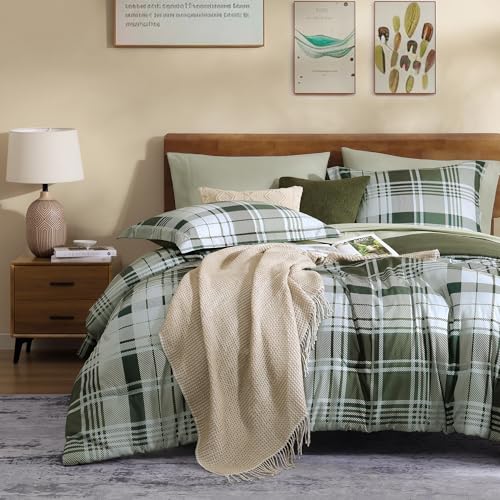 MaiRêve Olive Green Twin XL Comforter Set, Twin XL Bedding Sets for Boys Girls 5 Pieces for Dorm Farmhouse All Season Lightweight &Comfy with Fitted Sheet, Flat Sheet (Olive Green, 66"x90") MaiRêve