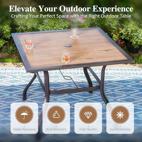 HERA'S HOUSE 5 Piece Patio Dining Set, 4 x Brown Textilene Dining Chair and 37" Square Wood-Like Dining Table with Umbrella Hole, Outdoor Table and Chairs Set for Lawn Garden Backyard Deck HERA'S HOUSE
