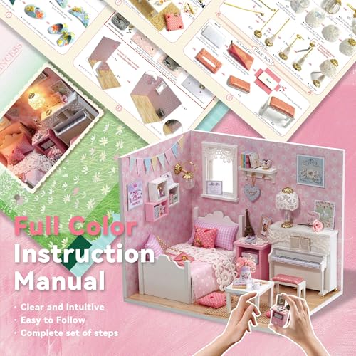Flever DIY Miniature House Kit, Tiny Home Kit with LED Light, Mini House Build Craft Kits for Adults and Teens, Home Decor Creative Gift for Family/Friends (Sunny Princess)
