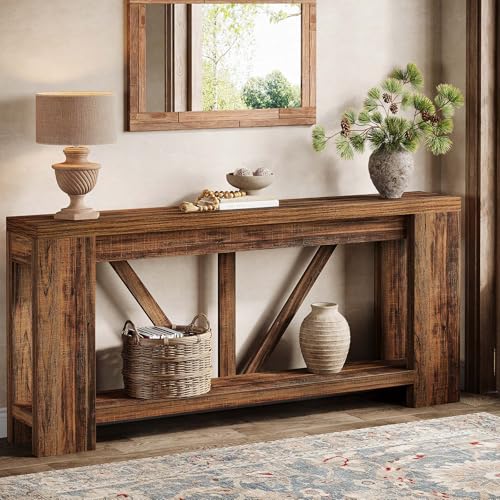 Tribesigns 70.9" Sofa Tables Narrow Long, Rustic Farmhouse Console Table Behind Couch with Storage Shelf, Accent Hallway Foyer Tables for Living Room, Entryway, Entrance, Dark Brwon Tribesigns