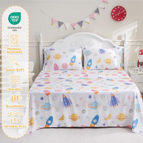 Ocharo Kids Boys Full Bed Sheets Space - Ultra-Soft Universe Sheet Set 4 Pieces - Cozy Breathable & Machine Washable - Rocket Spaceship Bedding Set for Boys Girls Teens & Toddlers Ocharo