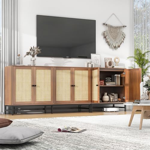 ZLWJGY Rattan Buffet Cabinet with Storage, 90.5" Large Sideboard Accent Cabinets with 6 Doors, Mid Century Modern Console Table Cabinet for Kitchen, Living Room and Dining Room, Walnut ZLWJGY