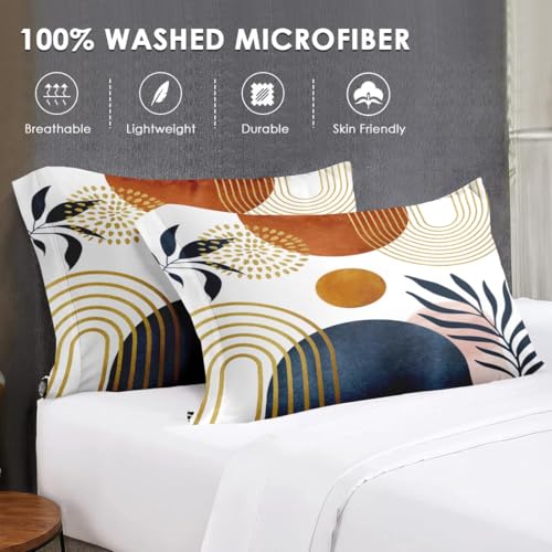WeCozy 7 Pcs Full Size Comforter Set with 2 Pillowcases & 2 Shams, Mid Century Bedding for Adults, Sun Boho Geometric Leaf Bed in a Bag with Flat Fitted Sheet WeCozy