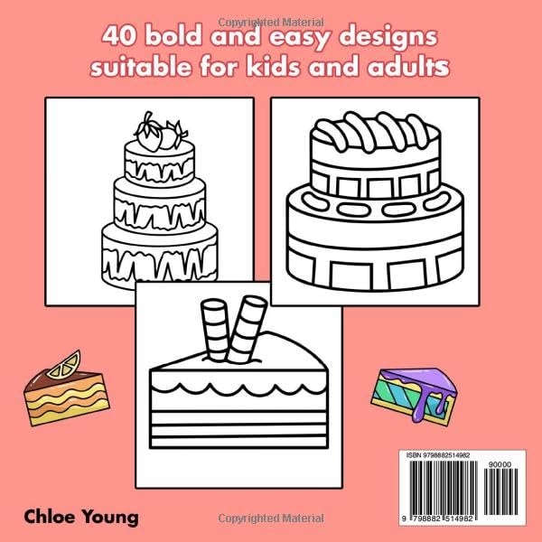 Bold and Easy Cake Coloring Book: Big and Simple Large Print Designs for Adults, Kids and Seniors (Bold & Easy Coloring) WoodArtSupply