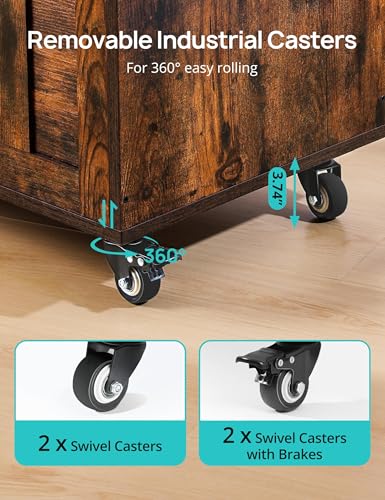 Storage Chest, 39.4'' Wooden Storage Bench with 4 Wheels & 2 Safety Hinges, Retro Box Support 300 lbs for Bedroom, Living Room, Easy Assembly, Rustic Brown HYZ