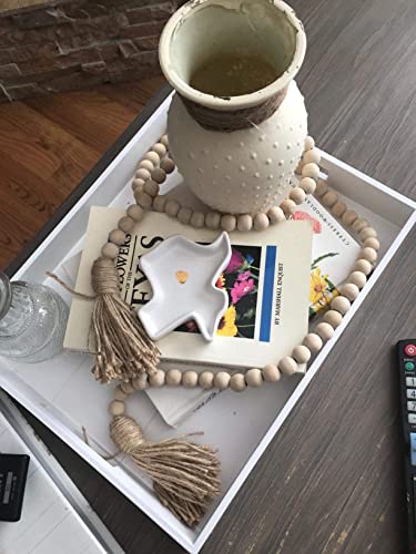 LSKYTOP 58 Inches Wood Bead Garland with Tassel,Farmhouse Rustic Prayer Boho Wooden Beads for Tiered Tray Coffee Table Mantel Decor (1 Pack) LSKYTOP