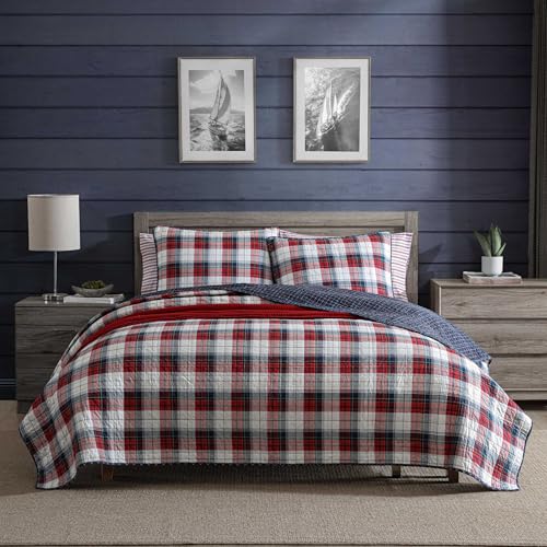 Nautica - Full/Queen Quilt Set, Super Soft Reversible Bedding with Matching Shams, Plaid Home Decor (Rosedale Red, Full/Queen) Nautica