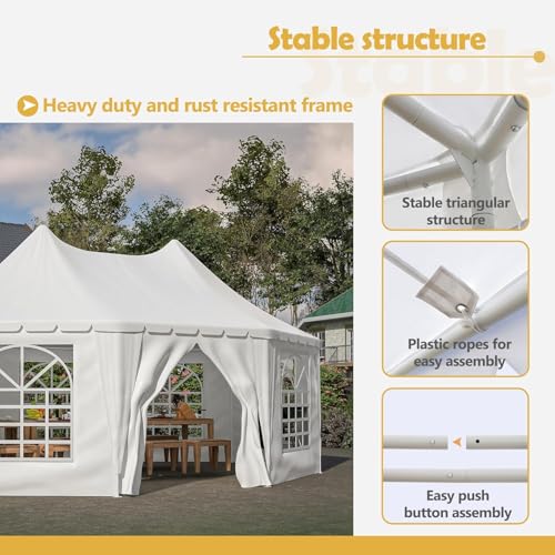 20x15 FT Heavy Duty Party Tent, Waterproof White Wedding Tent with 1 Door & 7 Windows, UV Protection Outdoor Event Canopy Gazebo for Parties, Picnics, Commercial Use dafrigic