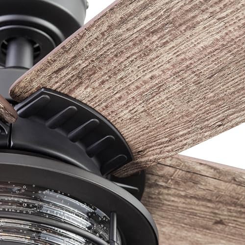 Honeywell Ceiling Fans Foxhaven Farmhouse 52 Inch Ceiling Fan with Light, Outdoor Fan/Indoor Dual-Mount LED Ceiling Fan, 5 Blades, Gray Cedar and Walnut Blade Finish Options, Matte Black (51631-01) Honeywell Ceiling Fans